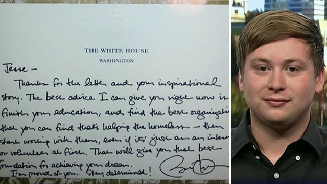 Student auctioning handwritten letter from Obama