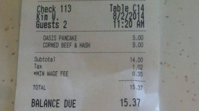 Minimum wage fee slapped onto diners' bills at cafe
