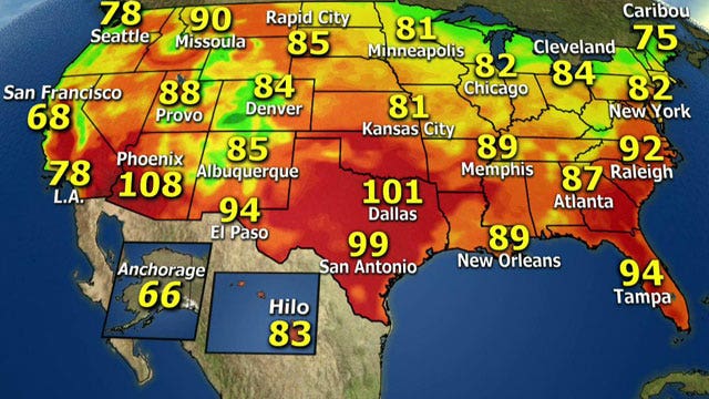 National forecast for Monday, August 12