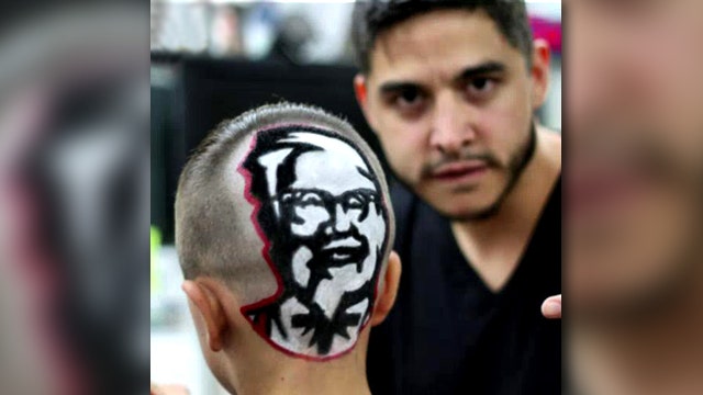 Barber shaves Col. Sanders face into man's hair