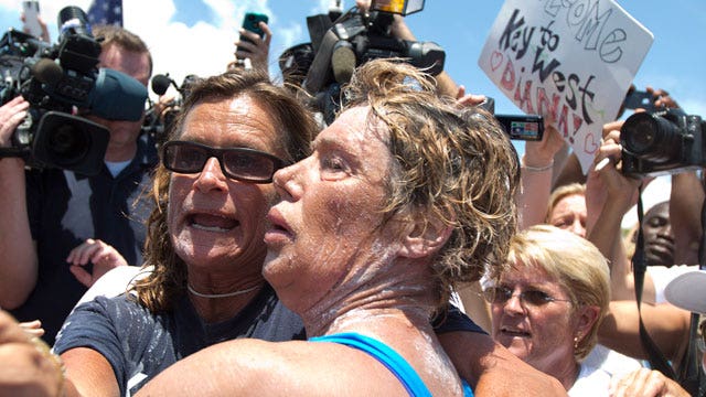 Diana Nyad first to swim from Cuba to US without shark cage