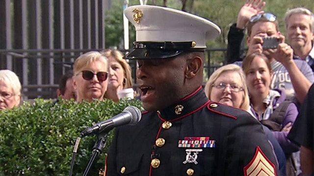 Marine uses his gift to sing National Anthem