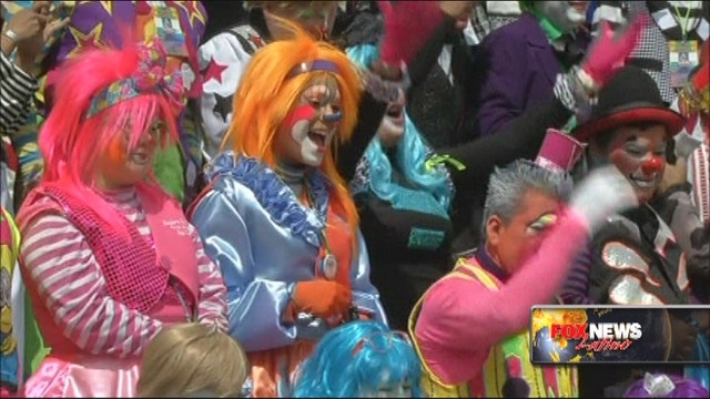 Clowns try to set a new record for laughing
