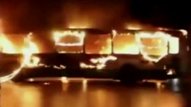 Inferno: Bus catches fire and drives on