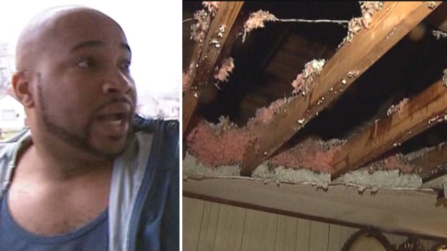 Roof collapses during TV interview
