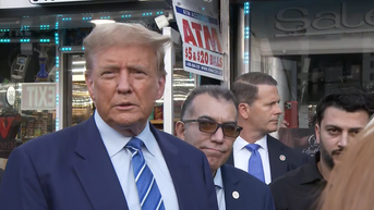 Former president speaks to crowd outside store following second day in court