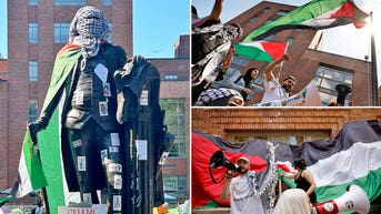 Tribute to George Washington defaced with Palestinian flag as campus violence escalates