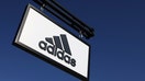 Adidas signage is seen on their store at the Woodbury Common Premium Outlets. 