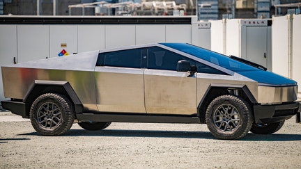 The Tesla Cybertruck during a tour of the Elkhorn Battery Energy Storage System in Moss Landing, California, U.S., on Monday, June 6, 2022. PG&E and Tesla Inc. have built the 182.5-megawatt battery energy storage project at the utilitys Moss Landing substation near Monterey Bay.