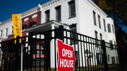 An "Open House" sign outside of a home in Washington, DC, US, on Sunday, Nov. 19, 2023. The National Association of Realtors is scheduled to release existing homes sales figures on November 21. 
