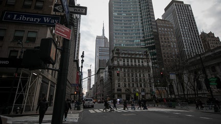 The HSBC Tower at 452 Fifth Avenue, center, in New York on Sunday, Feb. 11, 2024. Commercial-property deals in the US are starting to pick up  at deep discounts that are forcing lenders around the world to brace for souring loans. 