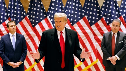Former President Donald Trump speaks during a press conference at 40 Wall Street after a pre-trial hearing on March 25, 2024 in New York City. Judge Juan Merchan scheduled Trump's criminal trial to begin on April 15, which would make it the first criminal prosecution of a former American president. Trump was charged with 34 counts of falsifying business records last year, which prosecutors say was an effort to hide a potential sex scandal, both before and after the 2016 election. 