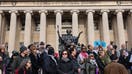 NEW YORK, NEW YORK - NOVEMBER 15: Members of Columbia Universitys faculty hold a protest in support of Palestine and for free speech on the Columbia University campus on November 15, 2023 in New York City. The university suspended two student organizations, Students for Justice in Palestine, and Jewish Voices for Peace, for violating university policies. The tense atmosphere at many college campuses has increased as student groups, activists and others have protested both in support of Israel and Palestine 