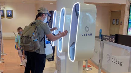 Passengers using CLEAR kiosk that allows quick and secure Identity confirmation.
