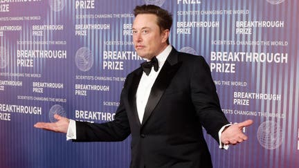 Elon Musk attends the 2024 Breakthrough Prize Ceremony at Academy Museum of Motion Pictures on April 13, 2024 in Los Angeles, California. 