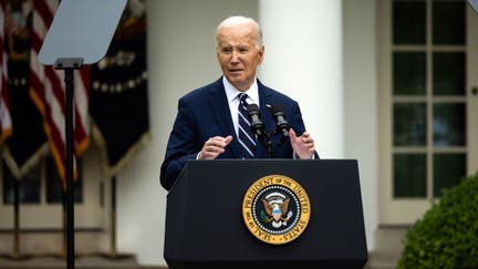 President Joe Biden speaks in the Rose Garden of the White House in Washington, DC, US, on Tuesday, May 14, 2024. Biden is hiking tariffs on a wide range of Chinese imports, including semiconductors, batteries, solar cells, and critical minerals, in an election-year bid to bolster domestic manufacturing in critical industries. 