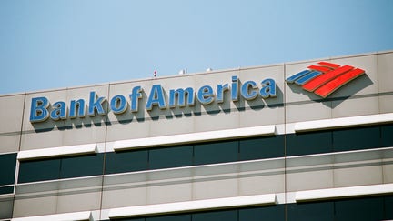 Facade with logo at Bank of America building in downtown Concord, California, September 8, 2017. (Photo by Smith Collection/Gado/Getty Images)
