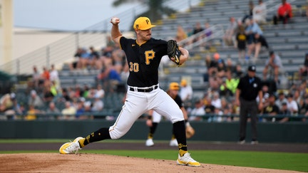 Paul Skenes #30 of the Pittsburgh Pirates throws a pitch during the first inning of a spring training Spring Breakout game against the Baltimore Orioles at LECOM Park on March 14, 2024 in Bradenton, Florida. 