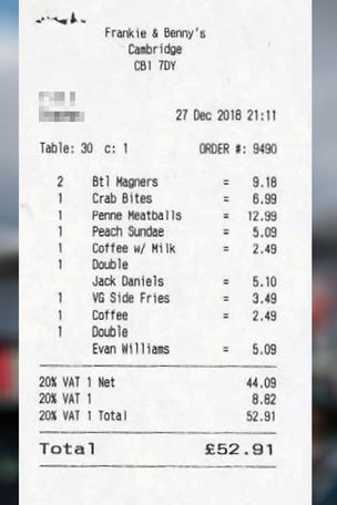 Man jailed over restaurant bill