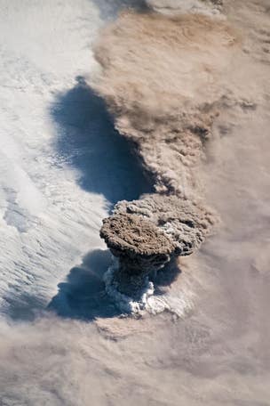 Volcano eruption seen from space