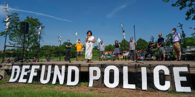 Alondra Cano, a City Council member, speaking at "The Path Forward" meeting at Powderhorn Park in Minneapolis earlier this month.