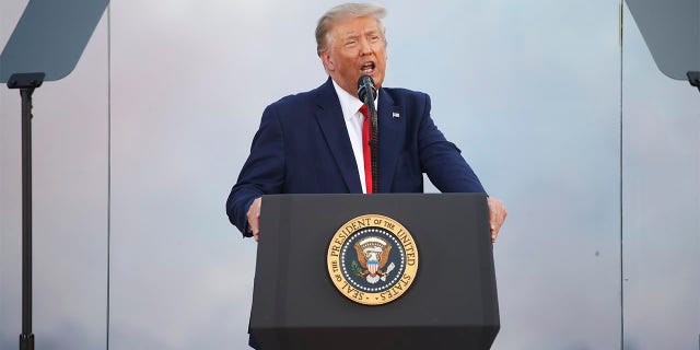 President Donald Trump speaks during a "Salute to America" event on the South Lawn of the White House, Saturday, July 4, 2020, in Washington. (AP Photo/Patrick Semansky)