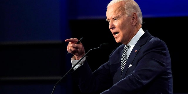 Democratic presidential candidate former Vice President Joe Biden speaks during the first presidential debate Tuesday, Sept. 29, 2020, at Case Western University and Cleveland Clinic, in Cleveland, Ohio. (AP Photo/Julio Cortez)