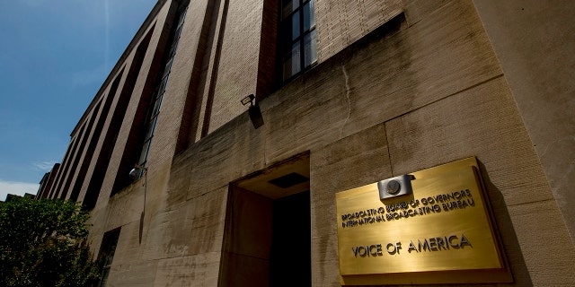 The Voice of America building is seen in Washington, June 15, 2020. (Associated Press)<br>
