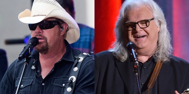 Toby Keith (L) and Ricky Skaggs (R) were slammed on Twitter for accepting medals from Trump during his second impeachment.