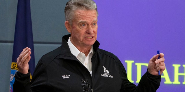 Gov. Brad Little on March 25, 2020, issuing a stay-at-home coronavirus order. (Darin Oswald/Idaho Statesman/Tribune News Service via Getty Images)