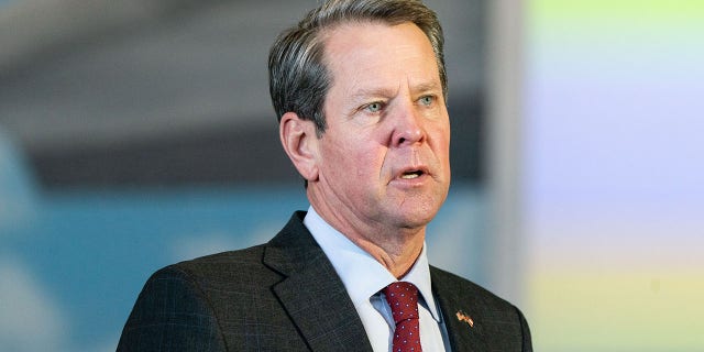 Brian Kemp, governor of Georgia, speaks during a news conference at a mass COVID-19 vaccination site at the Delta Flight Museum in Hapeville, Ga., on Wednesday, Feb. 25, 2021. (Elijah Nouvelage/Bloomberg via Getty Images)