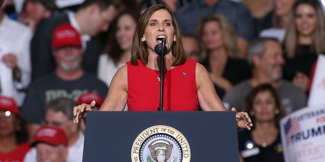 Then-U.S. Senate candidate Martha McSally, R-Ariz, speaks during a rally for President Donald Trump at the International Air Response facility on October 19, 2018 in Mesa, Arizona. (Getty Images)
