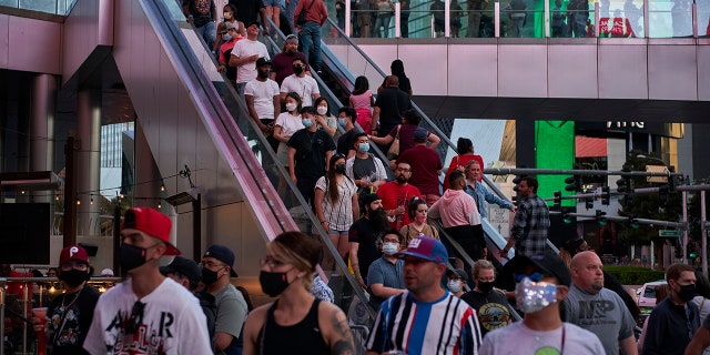 April 24, 2021: Las Vegas is bustling again after casino capacity limits were raised Saturday, May 1, to 80% and person-to-person distancing dropped to 3 feet (0.9 meters).