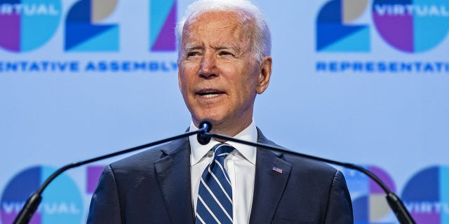 U.S. President Joe Biden speaks during the National Education Association's annual meeting and representative assembly event in Washington, D.C., U.S., on Friday, July 2, 2021. Photographer: Samuel Corum/Bloomberg via Getty Images