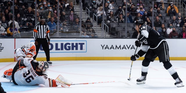 NHL 2021-22 Pacific Division preview: Seattle Kraken to choose identity in inaugural season 5 LOS ANGELES, CA - OCTOBER 9: Gabriel Vilardi #13 of the Los Angeles Kings shoots the puck during shootouts against the Anaheim Ducks at STAPLES Center on October 9, 2021 in Los Angeles, California. (Photo by Andrew D. Bernstein/NHLI via Getty Images)