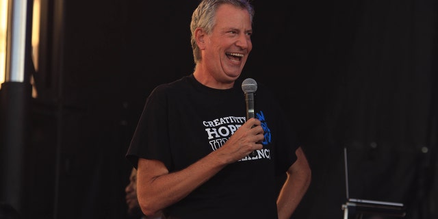 Mayor Bill de Blasio attends '"It's Time For Hip Hop In NYC: Brooklyn" at Brooklyn Army Terminal in August in New York.