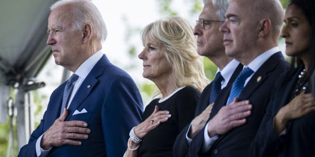 US President Joe Biden and First Lady Jill Biden during the National Peace Officers' Memorial Service on the West Front of the US Capitol in Washington, D.C., US, on Sunday, May 15, 2022.