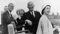 American President Dwight D. Eisenhower (1890-1969), Mamie Eisenhower (1896-1979), Queen Elizabeth II, Prince Philip and Canadian Prime Minister John Diefenbaker (1895-1979) and his wife attend the opening of the St. Lawrence Seaway, 26th June 1959.