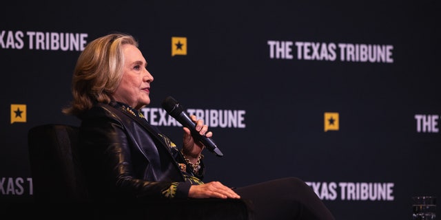 Hillary Clinton, former US Secretary of State, speaks during The Texas Tribune Festival in Austin, Texas, US, on Friday, Sept. 23, 2022.
