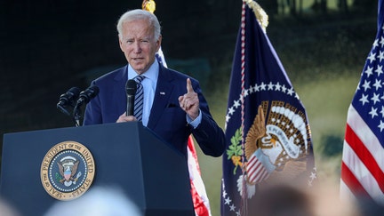 U.S. President Joe Biden speaks with dignitaries and employees at ViaSat on November 4, 2022 in Carlsbad, California.