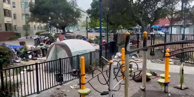 Oakland Playground littered with trash, tents and toiletries