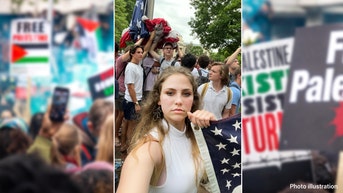 College girl pelted with objects by anti-Israel agitators after standing up for US flag