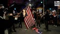 Protestors burn an American flag during the second March on the DNC protest in Chicago, Illinois, on Thursday, August 22 2024. Protestors are marching toward the United Center where Vice President Kamala Harris is expected to accept the Democratic Partys nomination for President. - Fox News