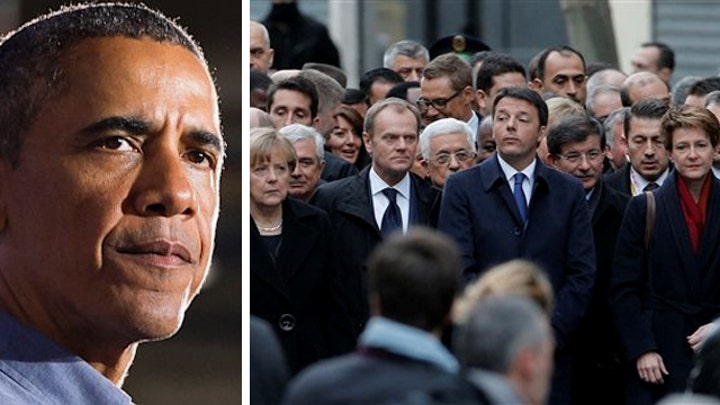 Obama missing from Paris unity rally