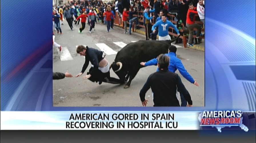 American gored by bull in Spain