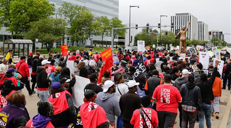 Union-backed protesters asking for $15 an hour