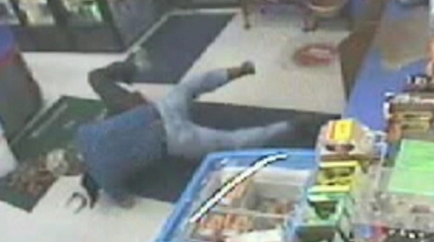 Caught on video: Firefighter takes down robber