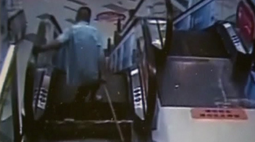 Man's foot gets caught in escalator at Shanghai mall