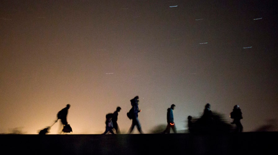 Asylum-seeking refugees cross border from Serbia to Hungary