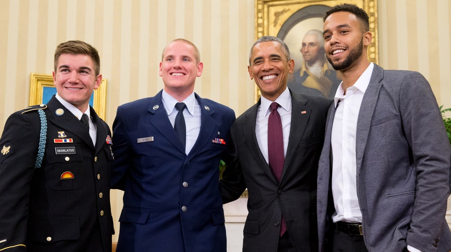 President meets men who stopped train attack